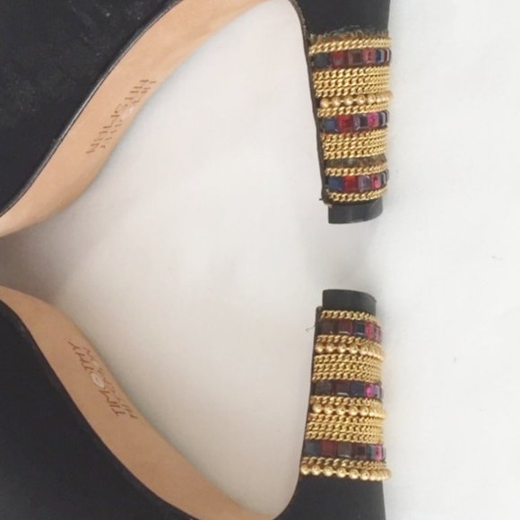 Timothy Hitsman Black Scallop Trim Jewel Heels - Picture 7 of 14